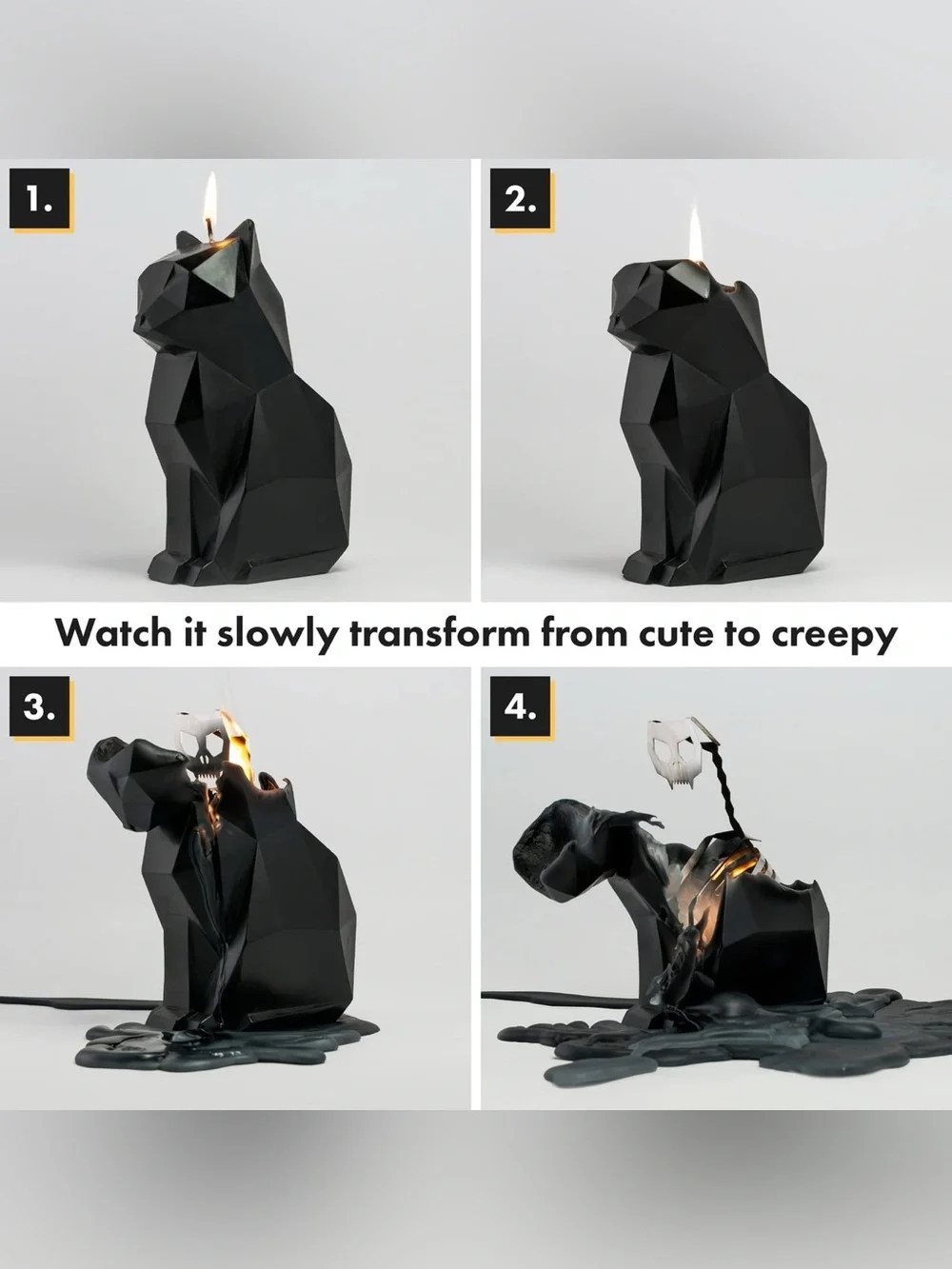 PyroPet KISA Black Cat Skeleton Candle - The Original 7” Goth Halloween
